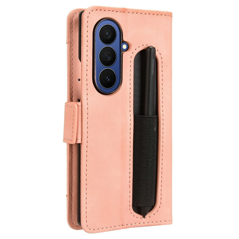 For Samsung Galaxy Z Fold7 5G Stand Case with Pencil Slot Leather Wallet Phone Cover - Pink