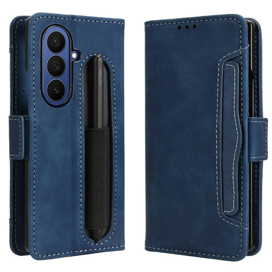 For Samsung Galaxy Z Fold7 5G Stand Case with Pencil Slot Leather Wallet Phone Cover - Blue