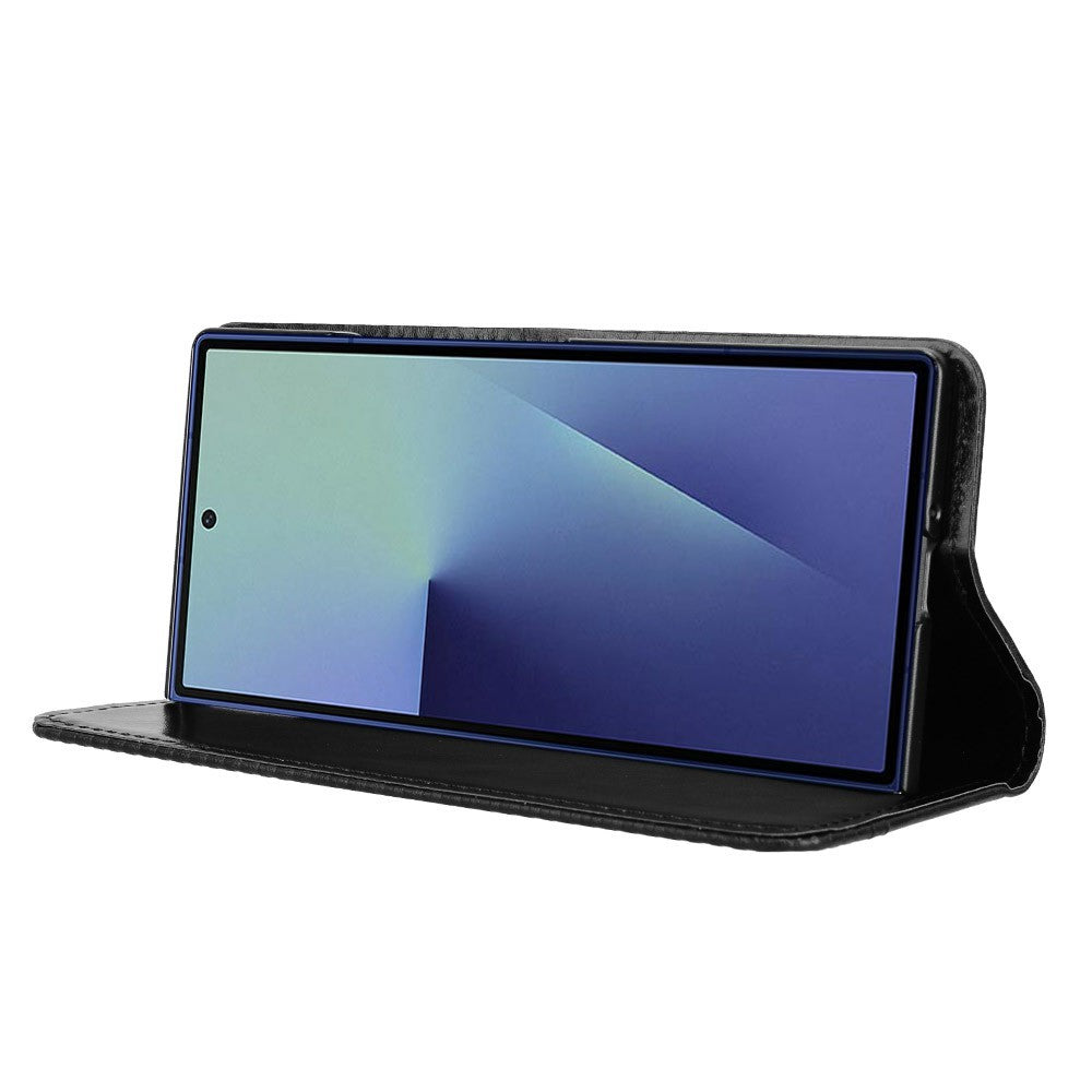 For Samsung Galaxy Z Fold7 5G Case with Pencil Holder Retro PU Leather Phone Cover - Black