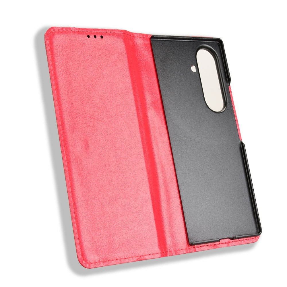 For Samsung Galaxy Z Fold7 5G Case with Pencil Holder Retro PU Leather Phone Cover - Red
