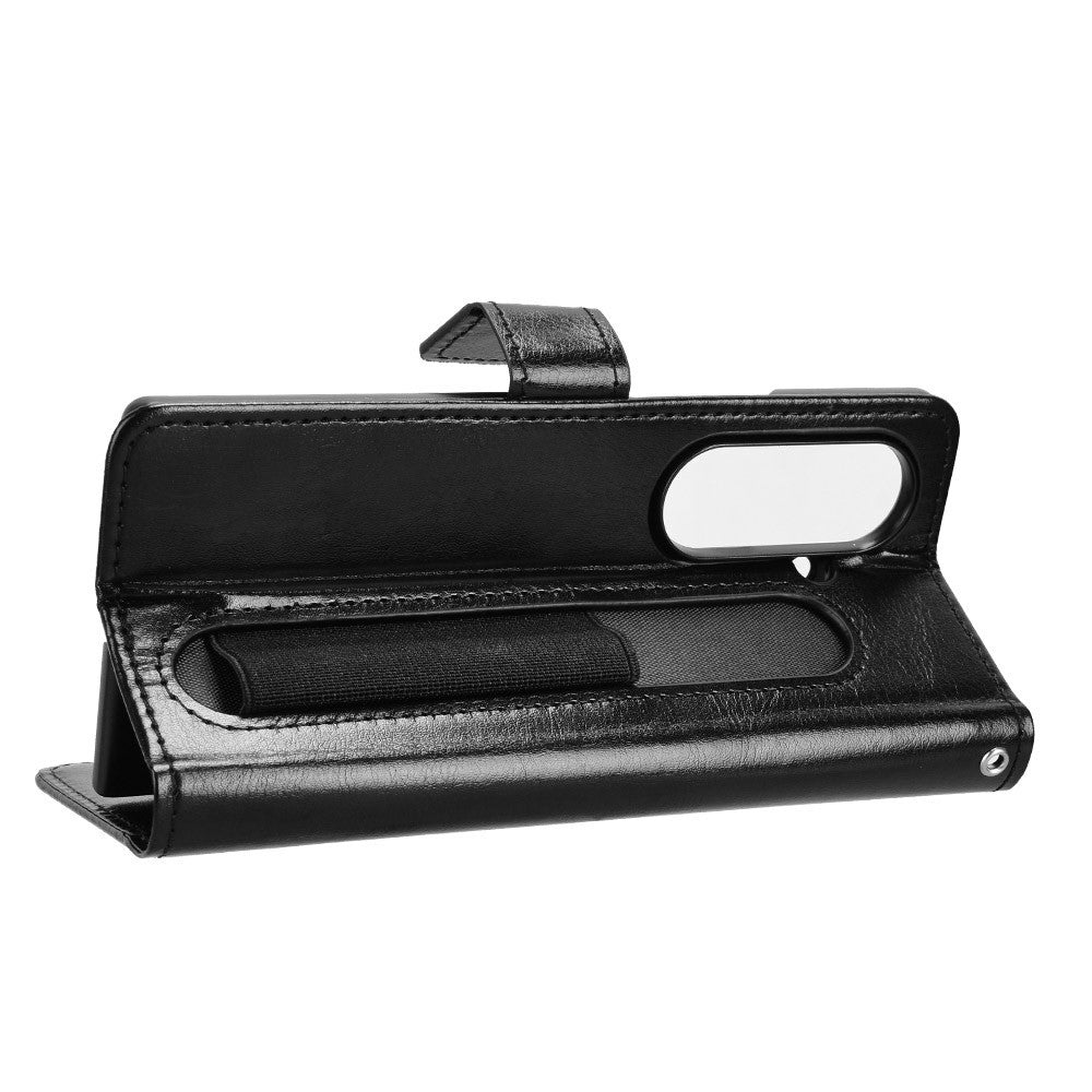 For Samsung Galaxy Z Fold7 5G Phone Case Pencil Slot Stand Leather Cover Crazy Horse Texture - Black