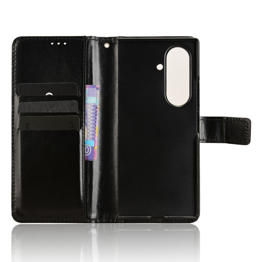 For Samsung Galaxy Z Fold7 5G Phone Case Pencil Slot Stand Leather Cover Crazy Horse Texture - Black