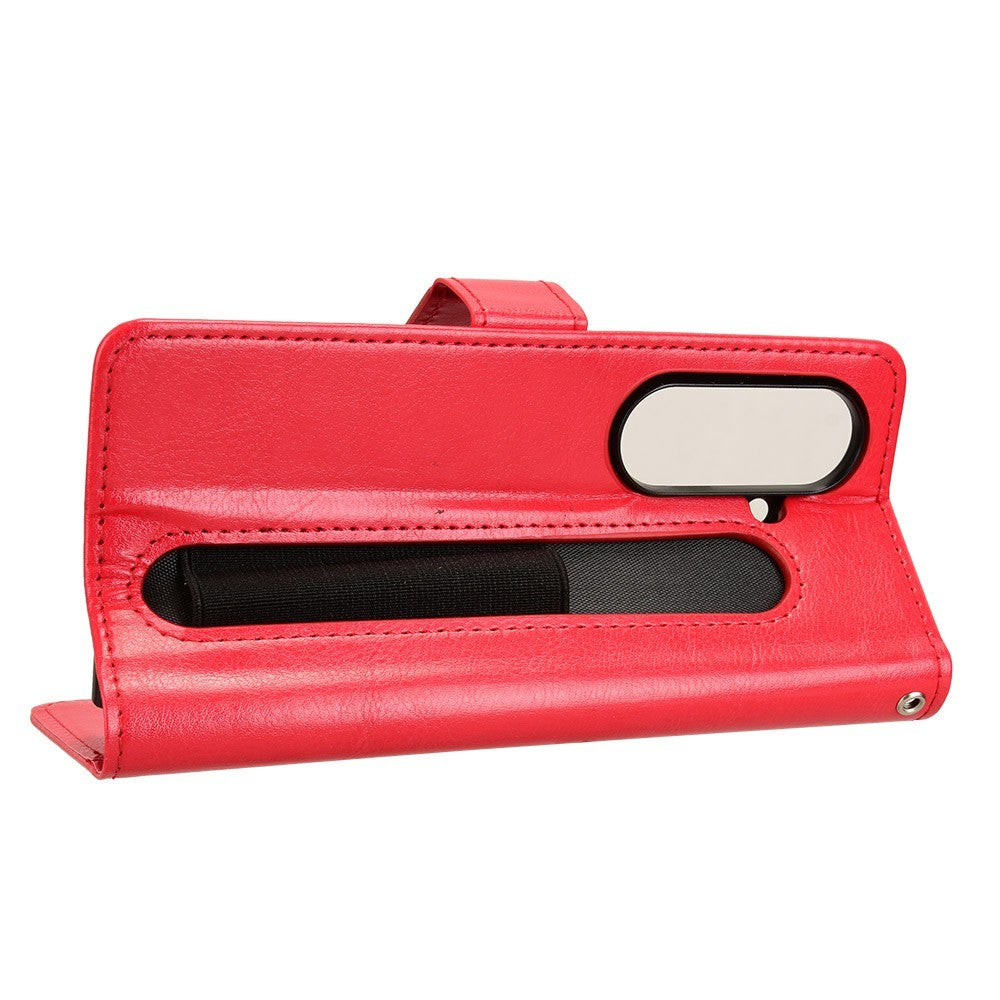 For Samsung Galaxy Z Fold7 5G Phone Case Pencil Slot Stand Leather Cover Crazy Horse Texture - Red