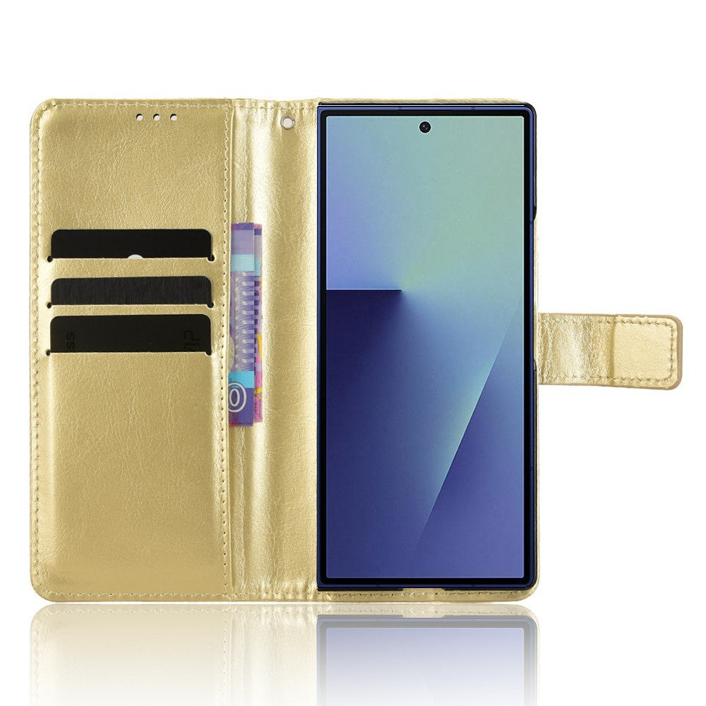 For Samsung Galaxy Z Fold7 5G Phone Case Pencil Slot Stand Leather Cover Crazy Horse Texture - Gold