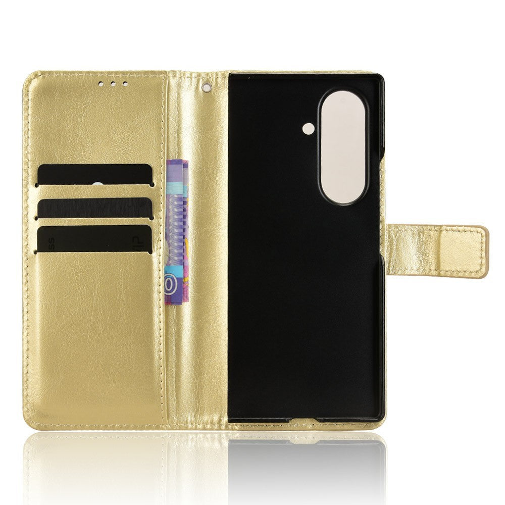 For Samsung Galaxy Z Fold7 5G Phone Case Pencil Slot Stand Leather Cover Crazy Horse Texture - Gold