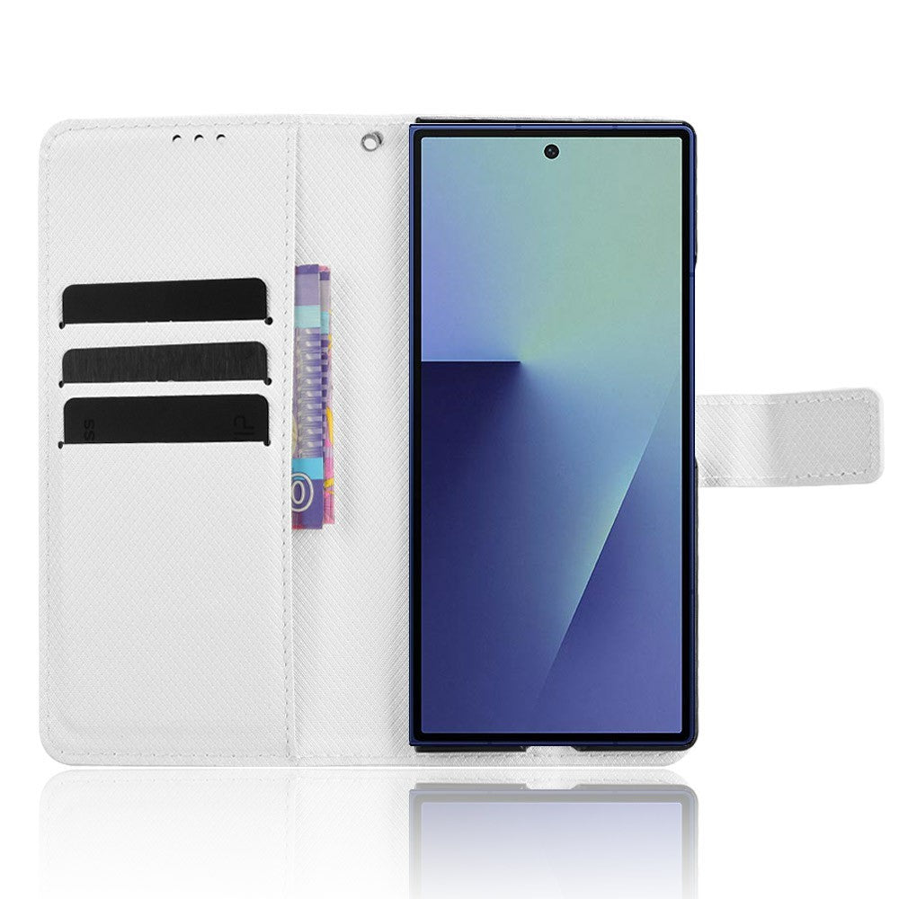 For Samsung Galaxy Z Fold7 5G Case with Pencil Holder, PU Leather Diamond Texture Wallet Phone Cover - White