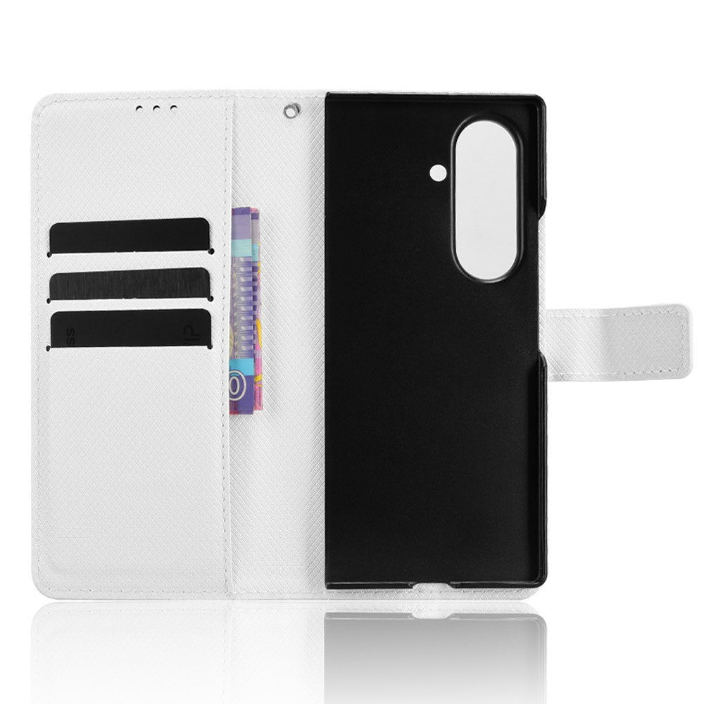 For Samsung Galaxy Z Fold7 5G Case with Pencil Holder, PU Leather Diamond Texture Wallet Phone Cover - White