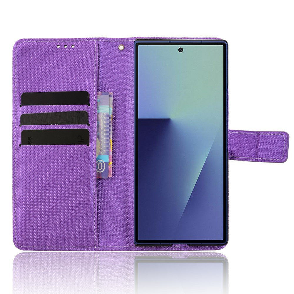 For Samsung Galaxy Z Fold7 5G Case with Pencil Holder, PU Leather Diamond Texture Wallet Phone Cover - Purple
