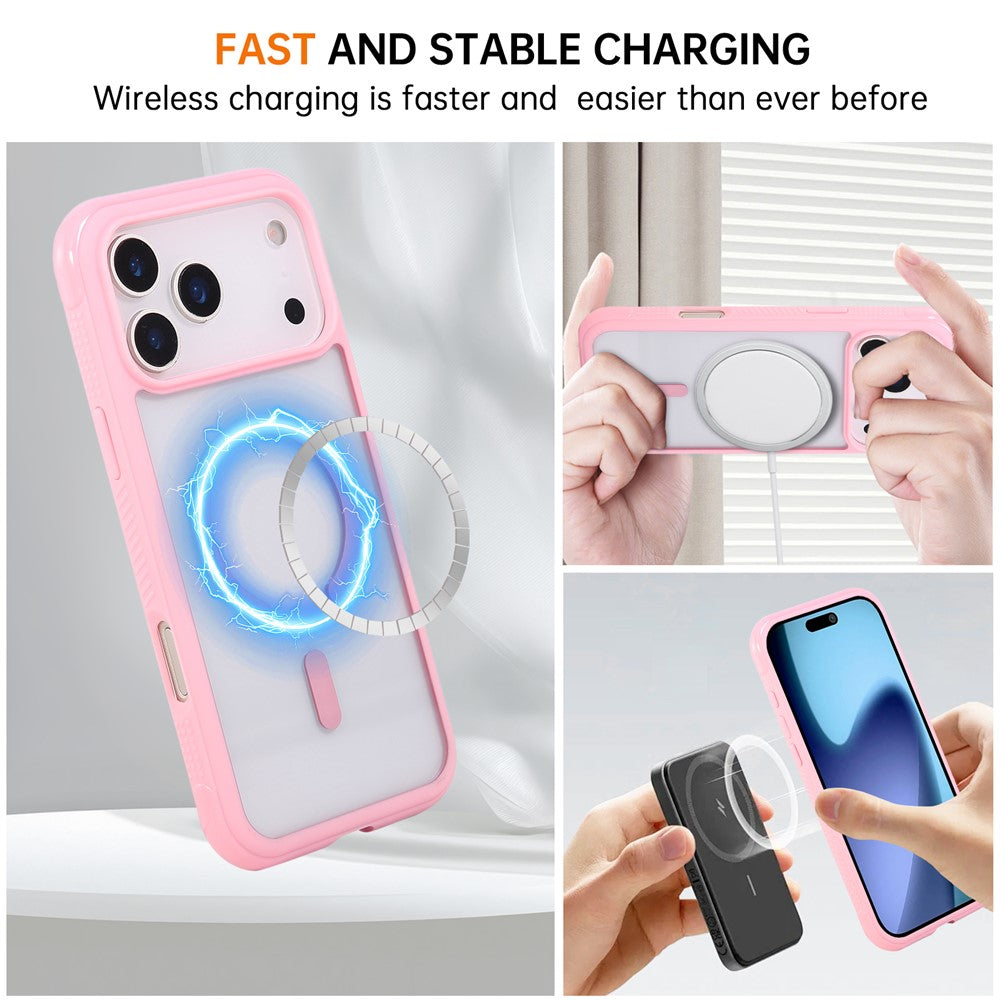 For iPhone 17 Pro Max Case Compatible with MagSafe TPU + PC Transparent Protective Phone Cover - Pink