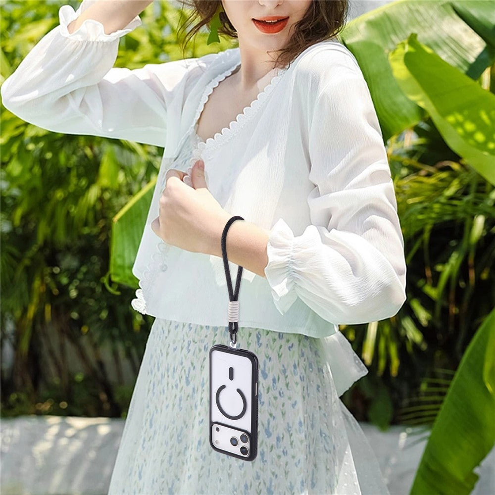 For iPhone 17 Pro Max Case TPU + PC Transparent Protective Phone Cover with Wrist Strap - Black