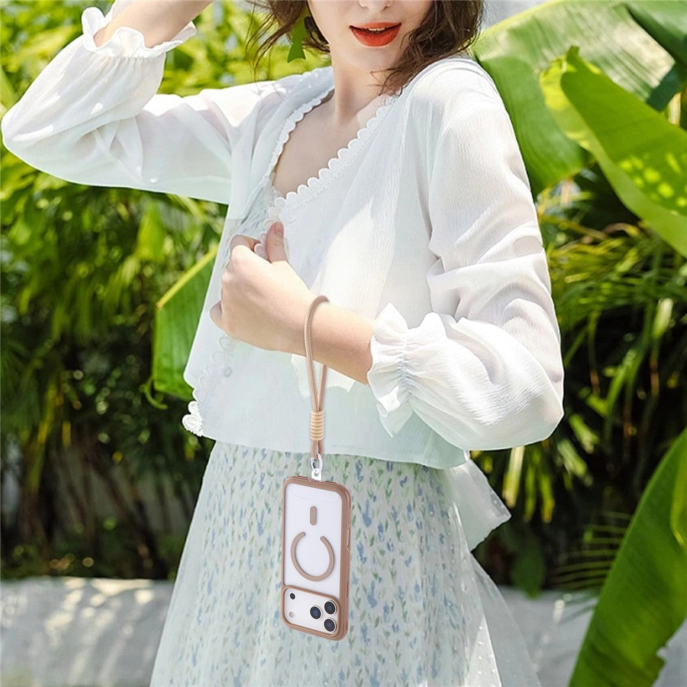 For iPhone 17 Pro Max Case TPU + PC Transparent Protective Phone Cover with Wrist Strap - Coffee