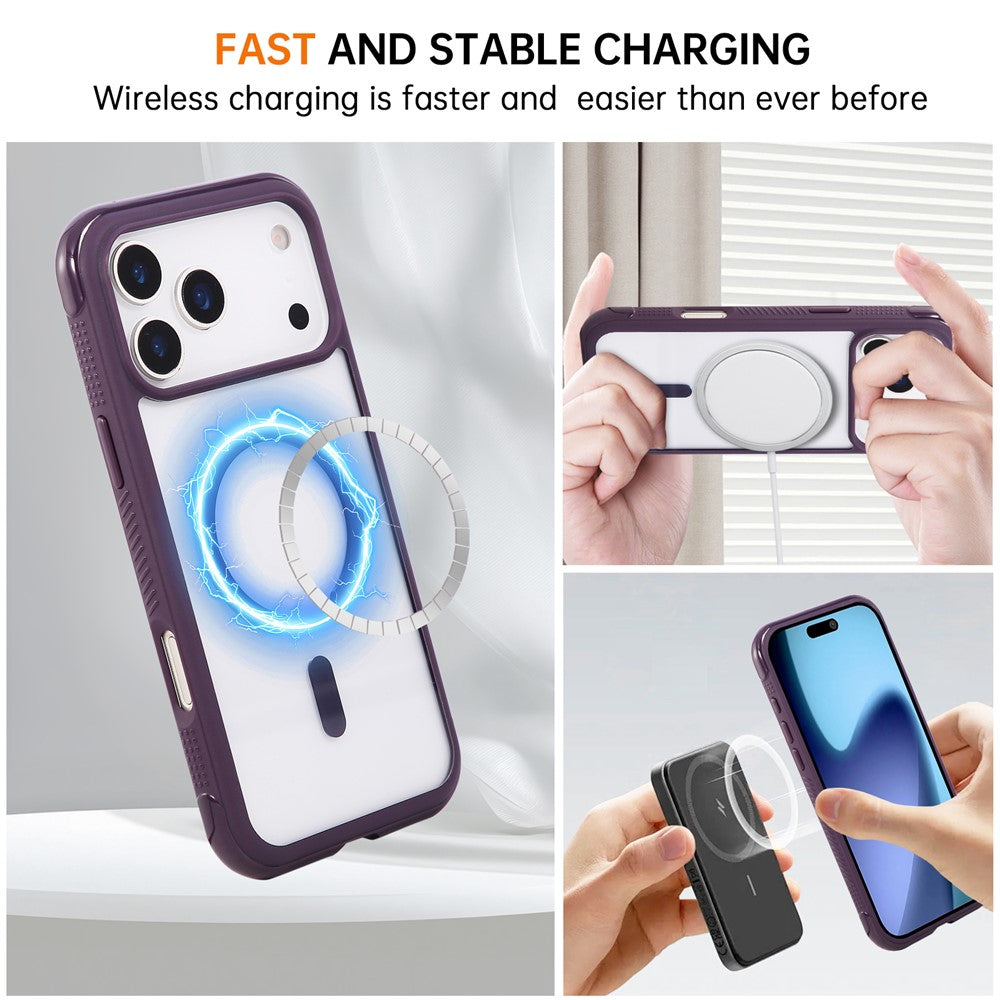 For iPhone 17 Pro Max Case TPU + PC Transparent Protective Phone Cover with Wrist Strap - Dark Purple