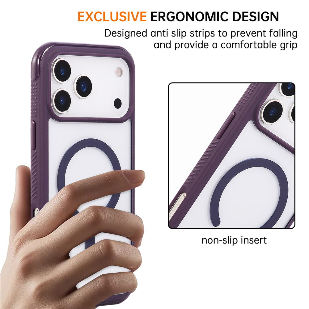 For iPhone 17 Pro Max Case TPU + PC Transparent Protective Phone Cover with Wrist Strap - Dark Purple