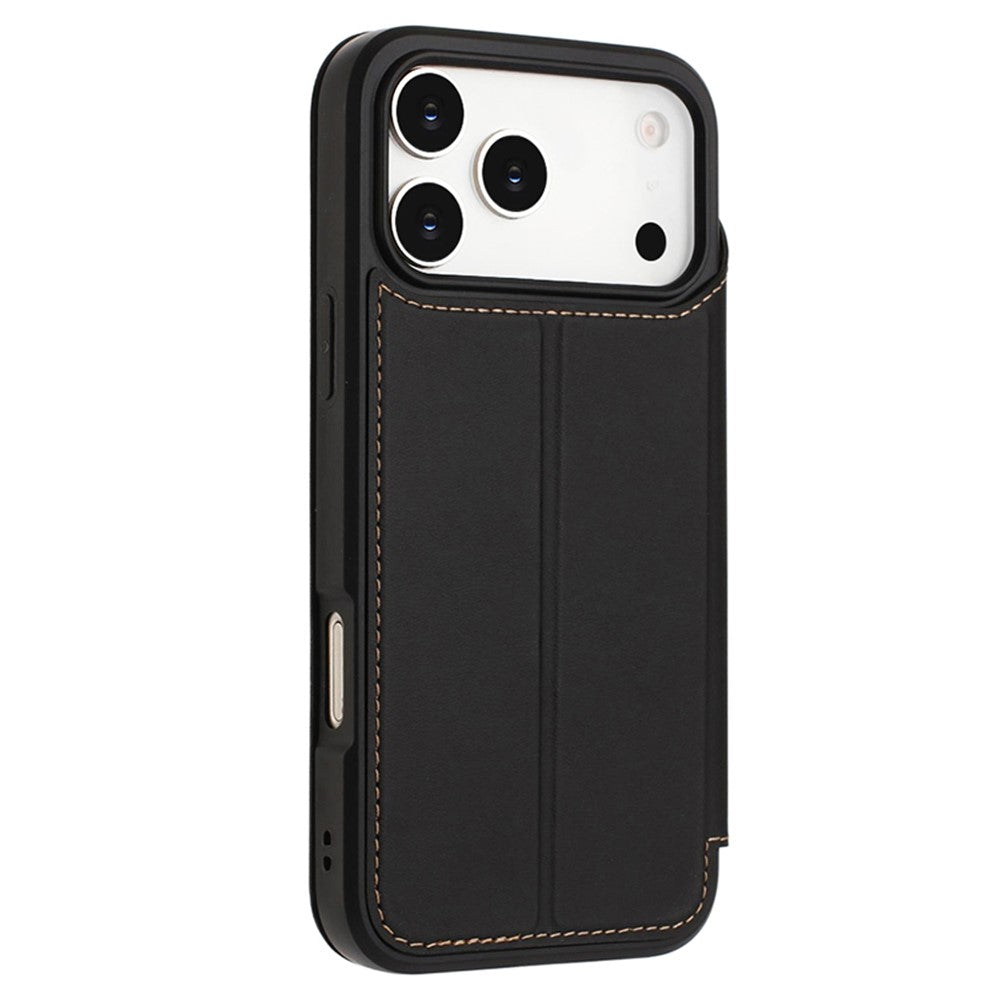 For iPhone 17 Pro Max Case Magnetic Closure Card Slot Leather Flip Phone Cover - Black