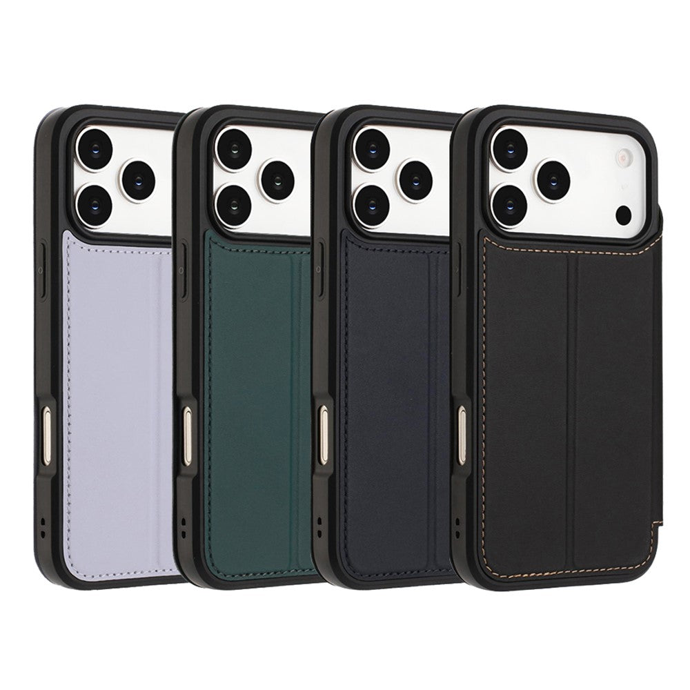 For iPhone 17 Pro Max Case Magnetic Closure Card Slot Leather Flip Phone Cover - Black