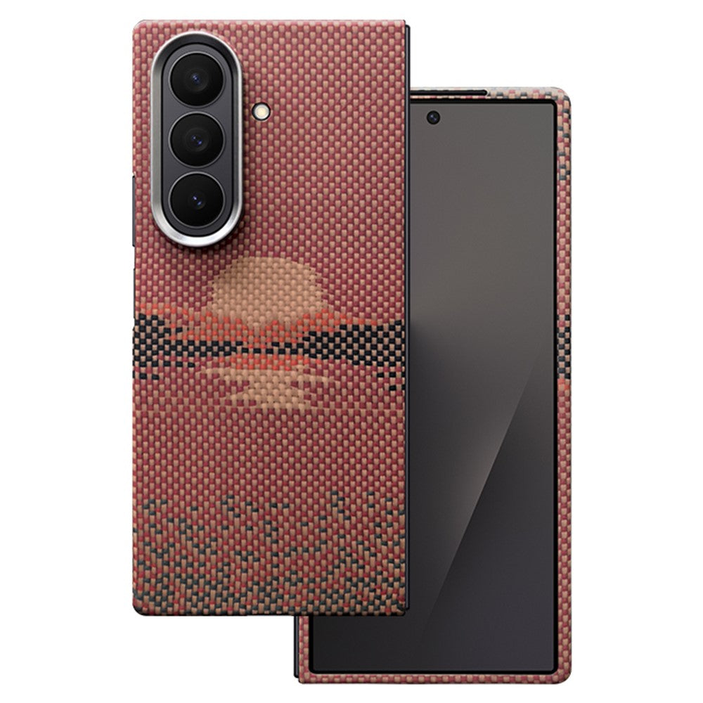 For Samsung Galaxy Z Fold7 5G Magnetic Case Aramid Fiber Phone Cover with Metal Lens Frame / Front Frame - Sun