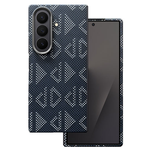 For Samsung Galaxy Z Fold7 5G Magnetic Case Geometric Pattern Aramid Fiber Phone Cover with Metal Lens Frame / Front Frame