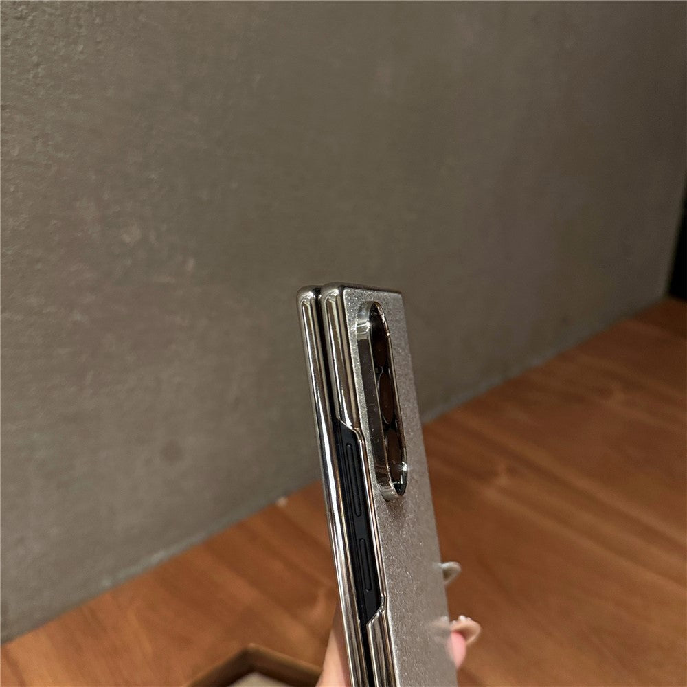 For Samsung Galaxy Z Fold7 5G Case Electroplated Glitter PU Leather + PC Protective Cover with Portable Ring Strap - Black