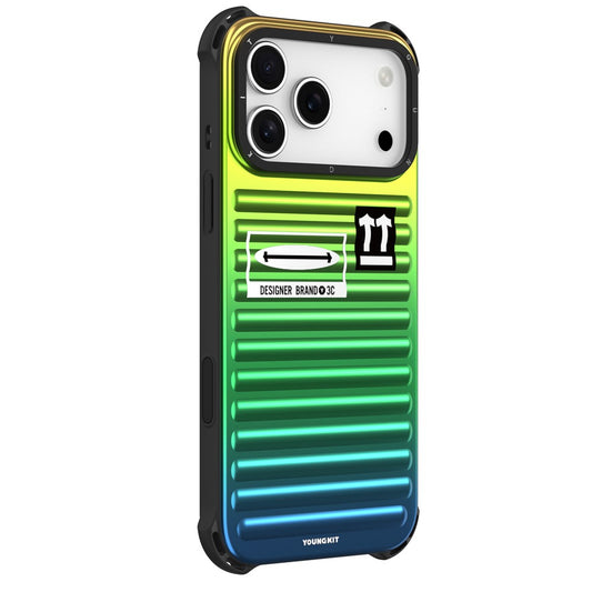 YOUNGKIT For iPhone 17 Pro Max Case Suitcase Style TPU + Aluminium Alloy Laser Gradient Phone Cover - Orange  /  Green  /  Blue