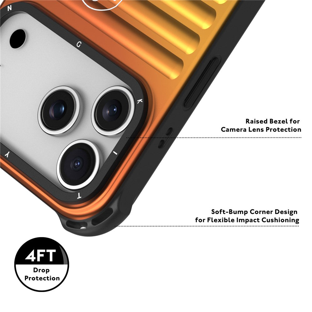YOUNGKIT For iPhone 17 Pro Max Case Suitcase Style TPU + Aluminium Alloy Laser Gradient Phone Cover - Orange  /  Green  /  Blue
