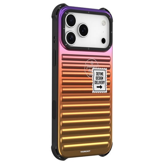 YOUNGKIT For iPhone 17 Pro Max Case Suitcase Style TPU + Aluminium Alloy Laser Gradient Phone Cover - Purple  /  Red  /  Yellow