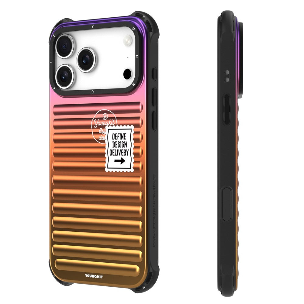 YOUNGKIT For iPhone 17 Pro Max Case Suitcase Style TPU + Aluminium Alloy Laser Gradient Phone Cover - Purple  /  Red  /  Yellow