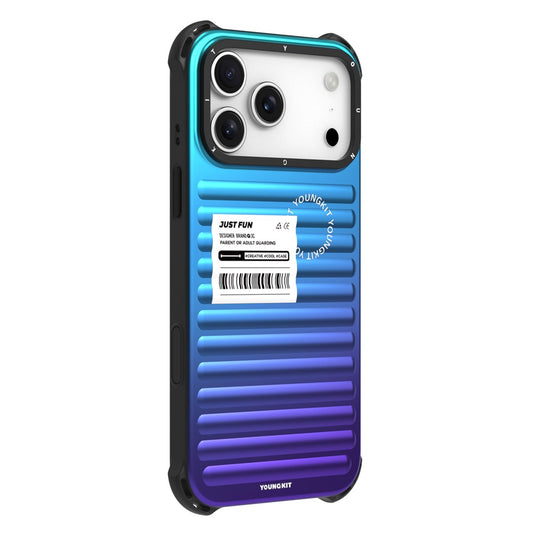 YOUNGKIT For iPhone 17 Pro Max Case Suitcase Style TPU + Aluminium Alloy Laser Gradient Phone Cover - Dark Green  /  Dark Blue  /  Purple