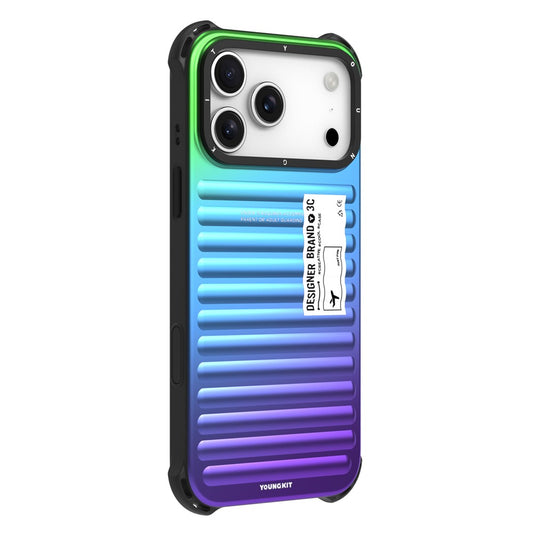 YOUNGKIT For iPhone 17 Pro Max Case Suitcase Style TPU + Aluminium Alloy Laser Gradient Phone Cover - Green  /  Blue  /  Purple