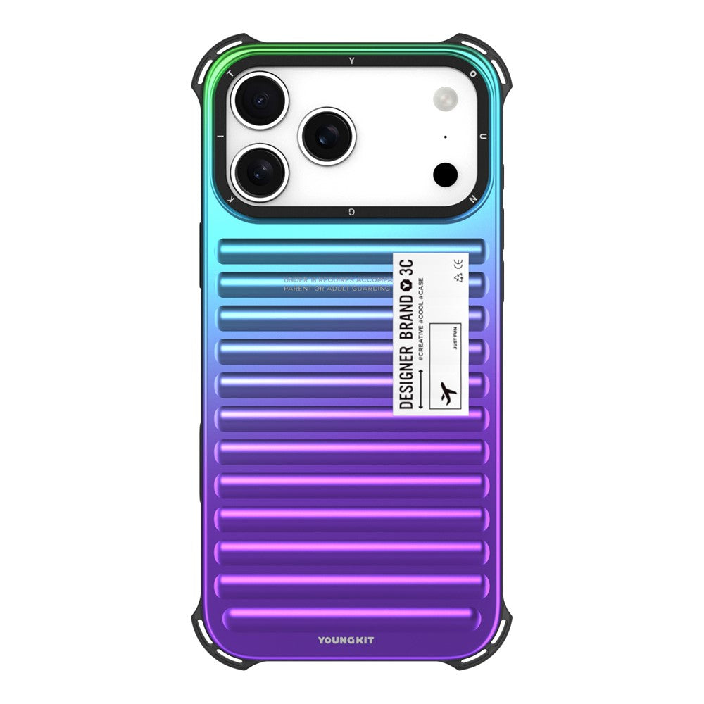 YOUNGKIT For iPhone 17 Pro Max Case Suitcase Style TPU + Aluminium Alloy Laser Gradient Phone Cover - Green  /  Blue  /  Purple