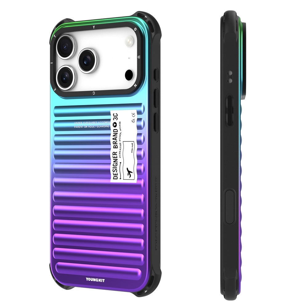 YOUNGKIT For iPhone 17 Pro Max Case Suitcase Style TPU + Aluminium Alloy Laser Gradient Phone Cover - Green  /  Blue  /  Purple