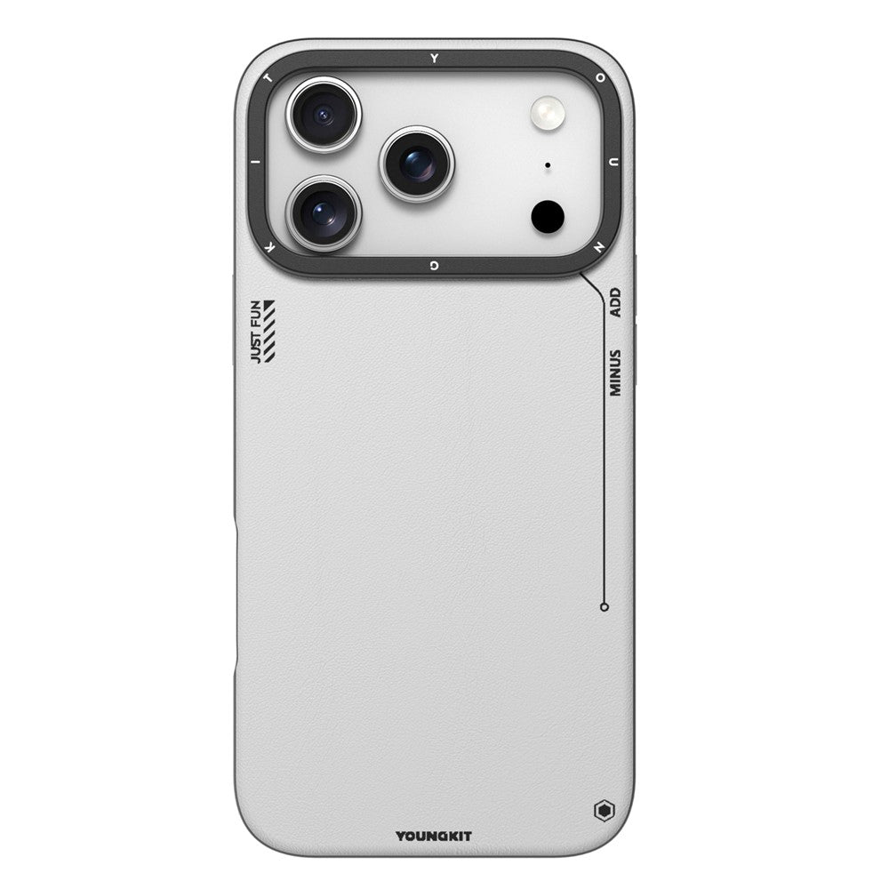 YOUNGKIT For iPhone 17 Pro Max Case Compatible with MagSafe PU Leather + PC Phone Cover - Silver