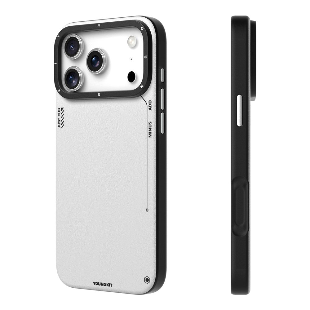 YOUNGKIT For iPhone 17 Pro Max Case Compatible with MagSafe PU Leather + PC Phone Cover - Silver
