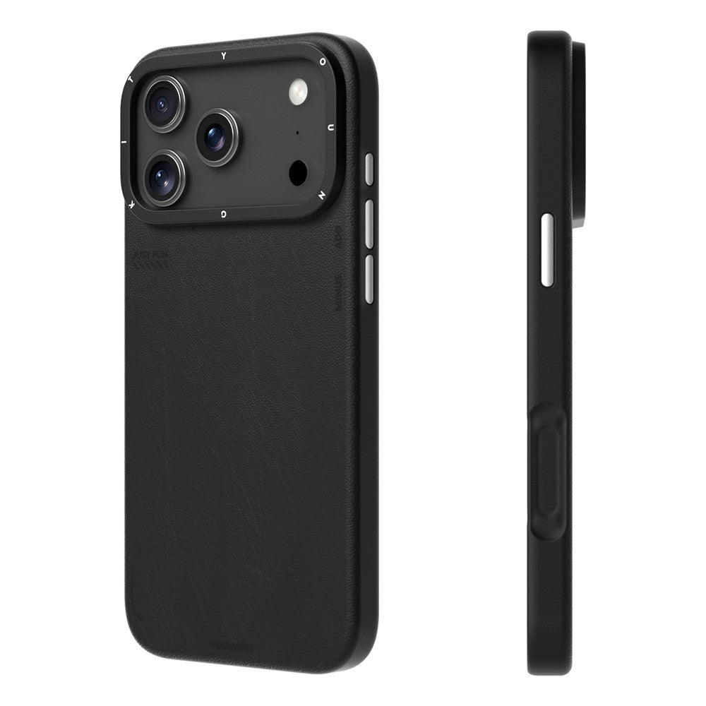 YOUNGKIT For iPhone 17 Pro Max Case Compatible with MagSafe PU Leather + PC Phone Cover - Black