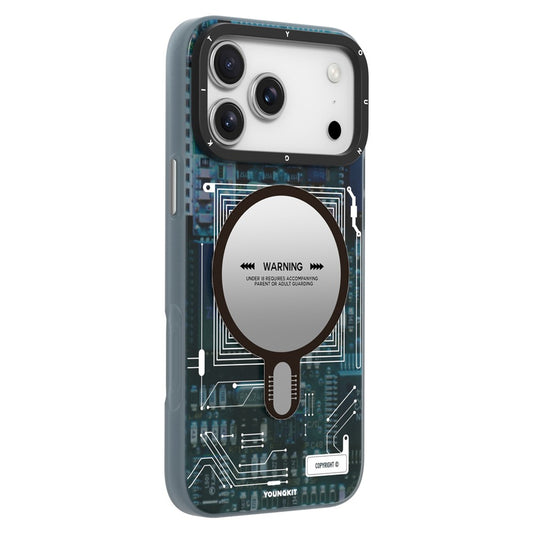 YOUNGKIT Technology Series for iPhone 17 Pro Max Magnetic Case Hard PC IMD Phone Cover - Ghost Grey