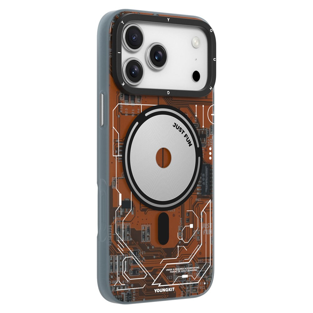 YOUNGKIT Technology Series for iPhone 17 Pro Max Magnetic Case Hard PC IMD Phone Cover - Lava Orange