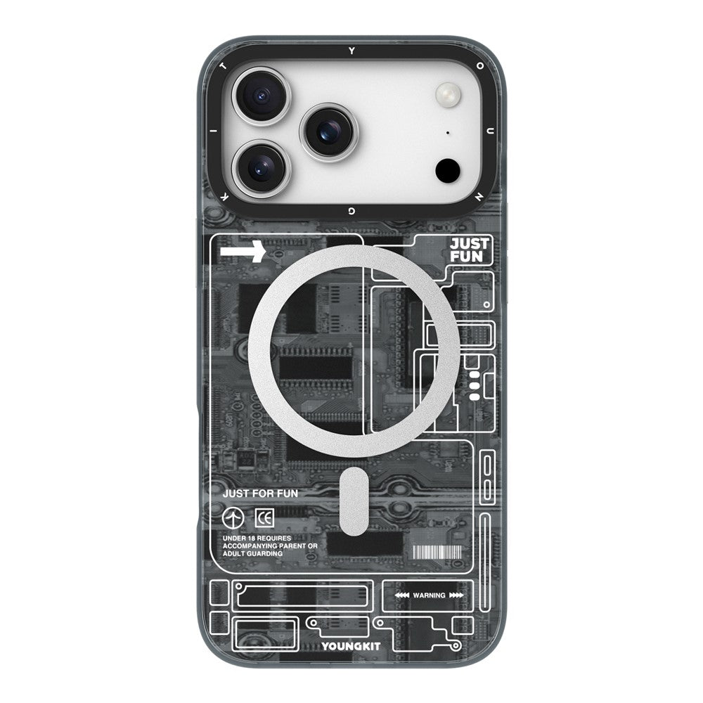 YOUNGKIT Technology Series for iPhone 17 Pro Max Magnetic Case Hard PC IMD Phone Cover - Technology Black