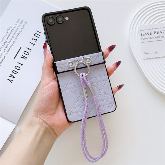 For Samsung Galaxy Z Flip7 5G Case Imprinted Rhombus TPU + PC Phone Cover with Wrist Strap - Purple