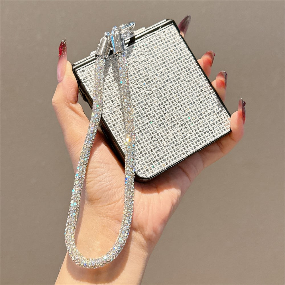 For Samsung Galaxy Z Flip7 5G Case Glitter TPU + PC Phone Cover with Rhinestone Wrist Strap - Silver