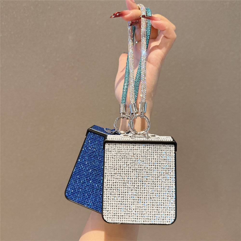 For Samsung Galaxy Z Flip7 5G Case Glitter TPU + PC Phone Cover with Rhinestone Wrist Strap - Silver