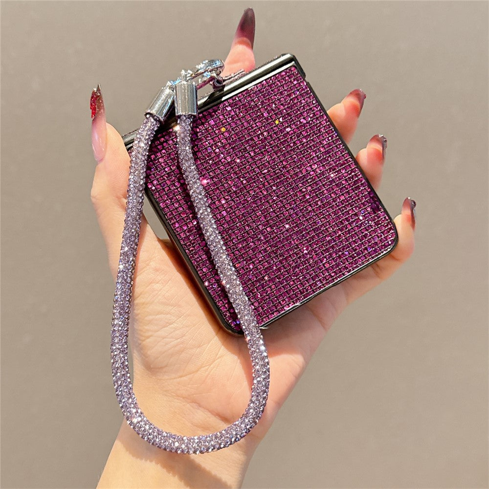 For Samsung Galaxy Z Flip7 5G Case Glitter TPU + PC Phone Cover with Rhinestone Wrist Strap - Purple