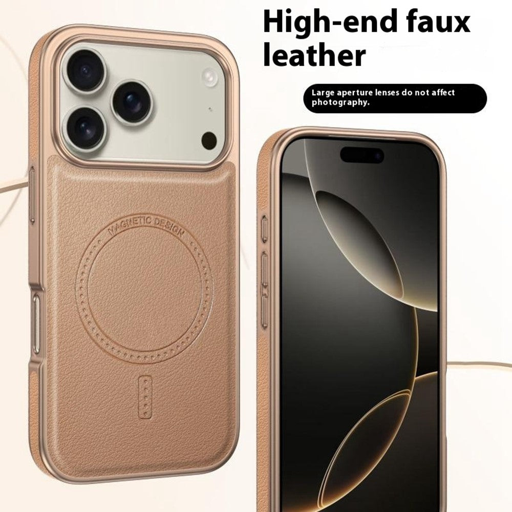 For iPhone 17 Pro Max Magnetic Case Electroplating Edge PU + TPU + PC Phone Cover - Black