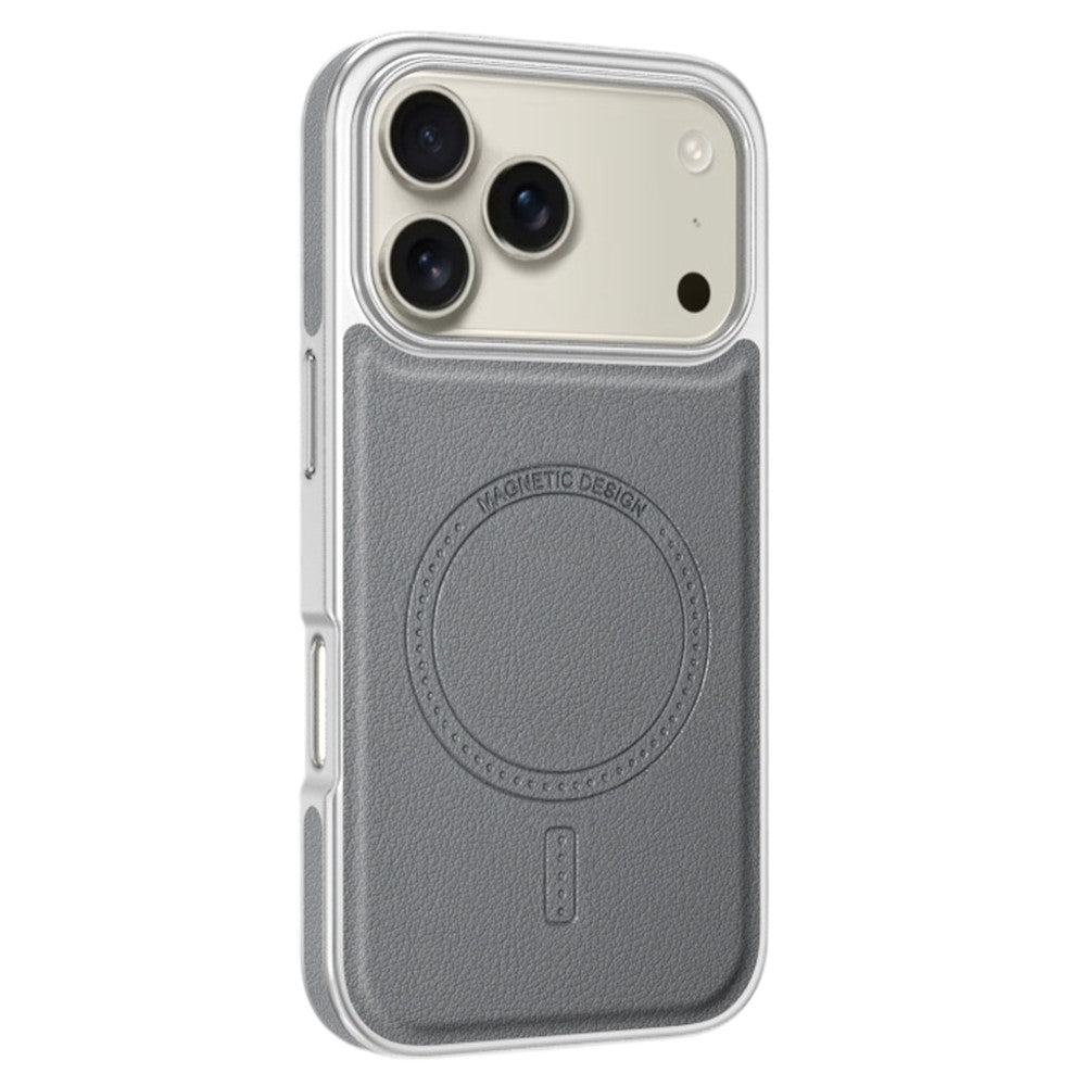 For iPhone 17 Pro Max Magnetic Case Electroplating Edge PU + TPU + PC Phone Cover - Grey