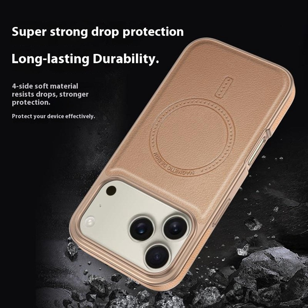 For iPhone 17 Pro Max Magnetic Case Electroplating Edge PU + TPU + PC Phone Cover - Grey