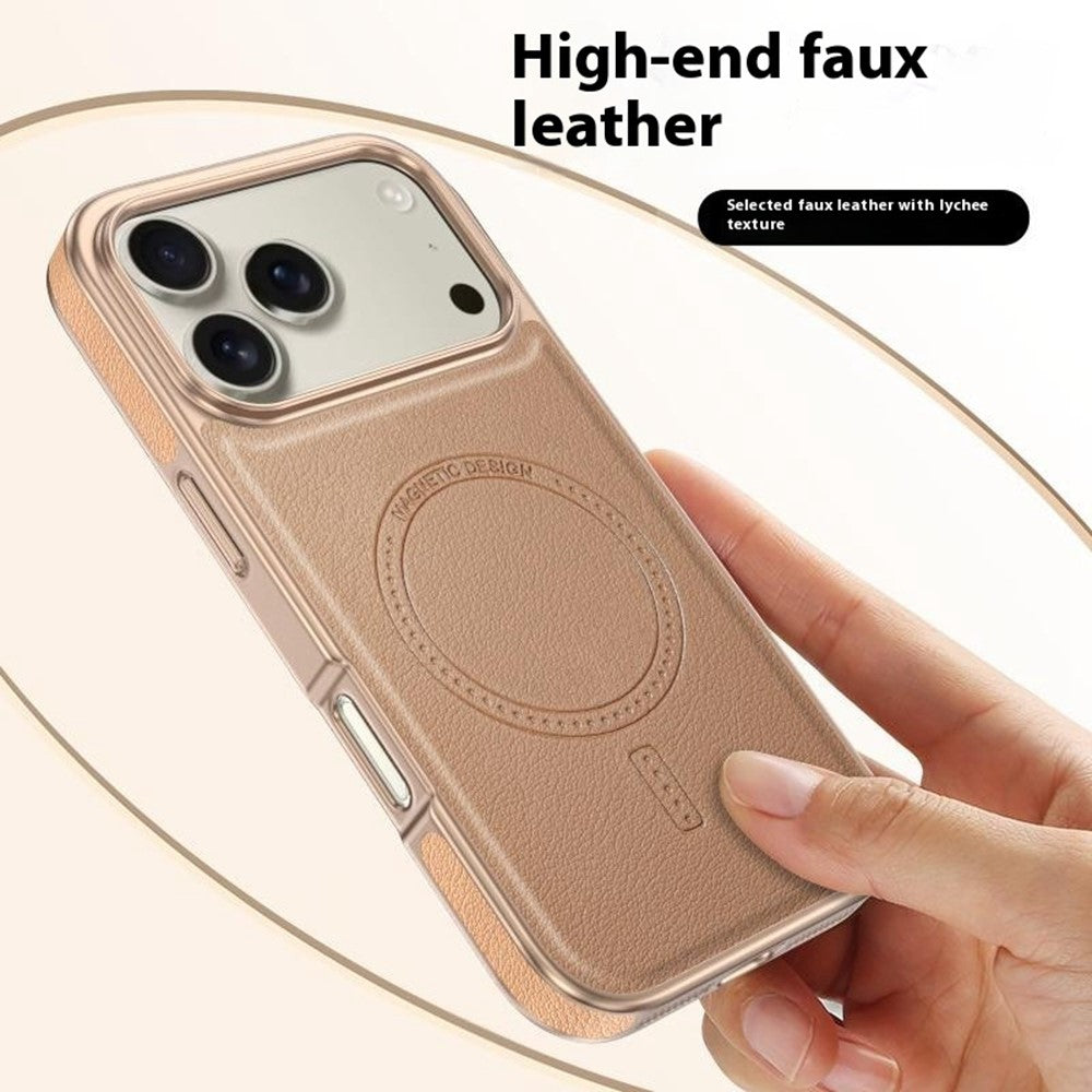 For iPhone 17 Pro Max Magnetic Case Electroplating Edge PU + TPU + PC Phone Cover - Grey