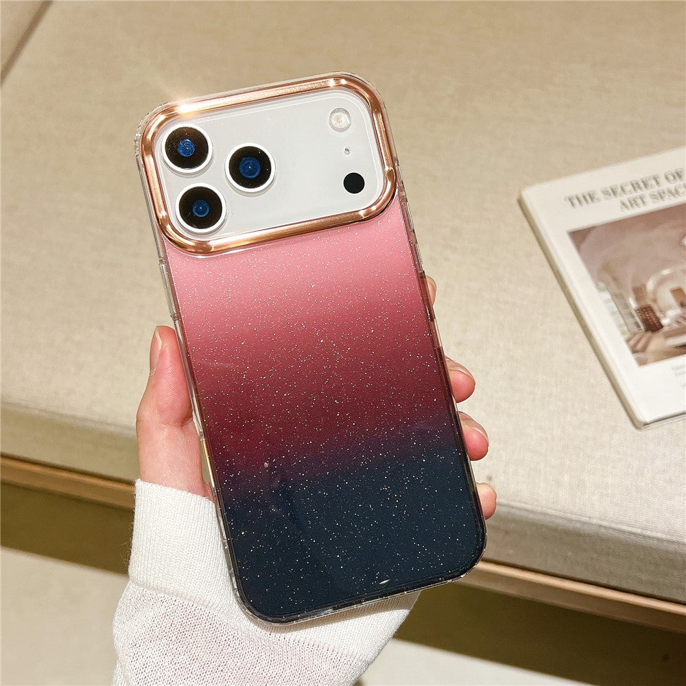 For iPhone 17 Pro Max Case Dual Color Gradient Electroplated Protective TPU Phone Cover - Black Pink