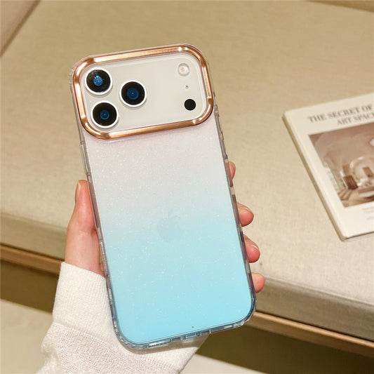 For iPhone 17 Pro Max Case Dual Color Gradient Electroplated Protective TPU Phone Cover - Blue Pink