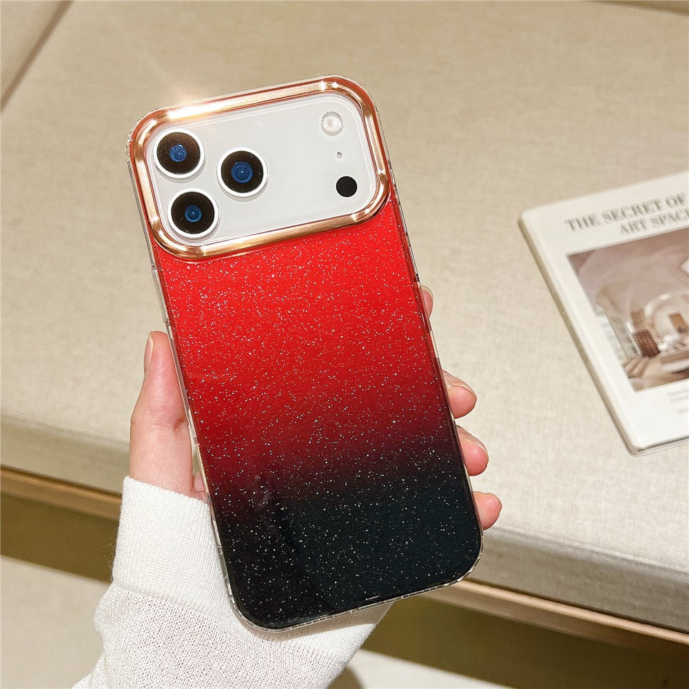 For iPhone 17 Pro Max Case Dual Color Gradient Electroplated Protective TPU Phone Cover - Black Red