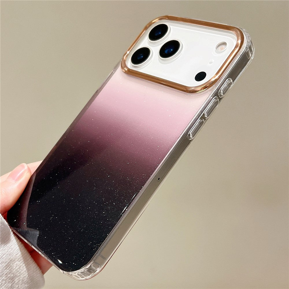 For iPhone 17 Pro Max Case Dual Color Gradient Electroplated Protective TPU Phone Cover - Black Red