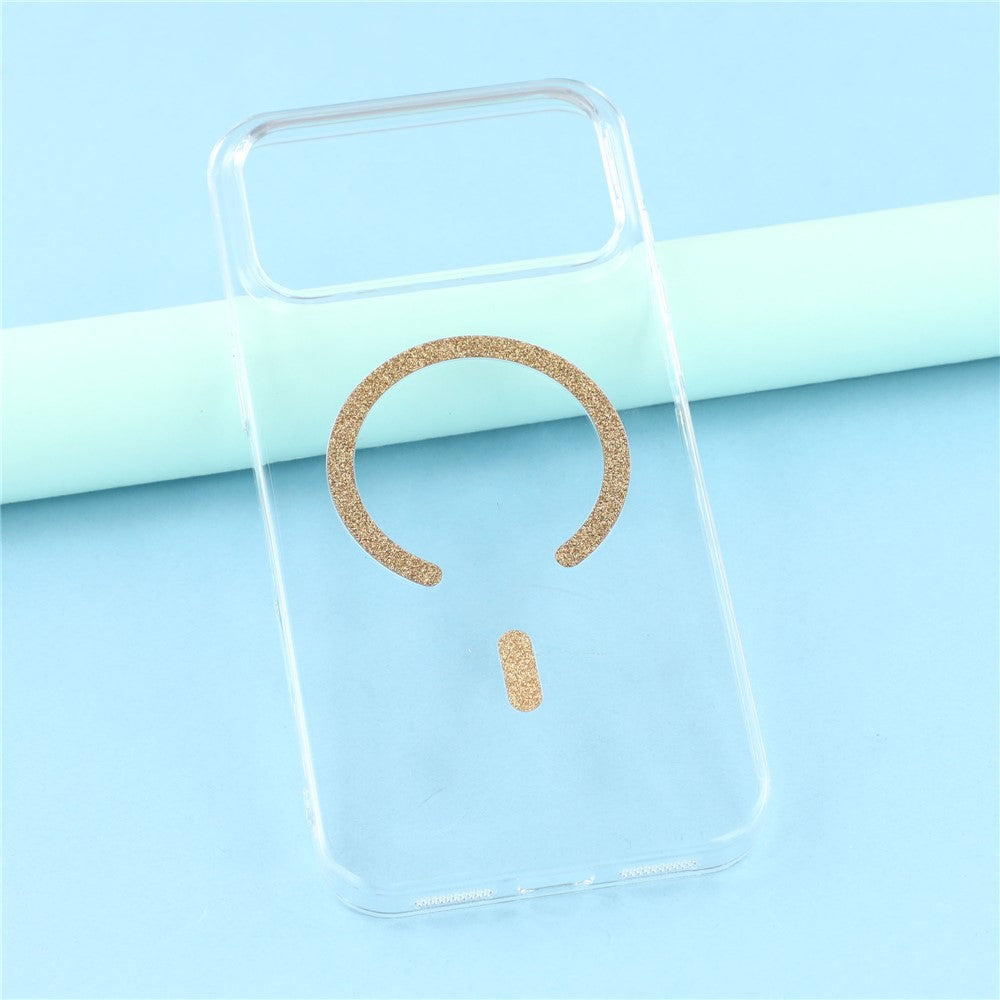For iPhone 17 Pro Max Magnetic Case Glitter Ring 1.5mm Hard PC Clear Phone Cover - Gold