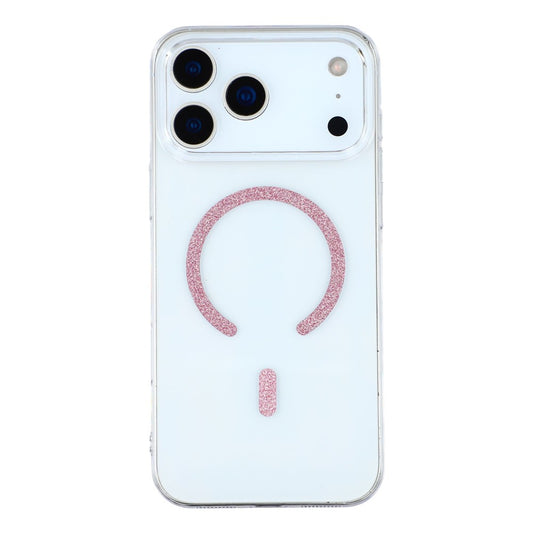 For iPhone 17 Pro Max Magnetic Case Glitter Ring 1.5mm Hard PC Clear Phone Cover - Pink